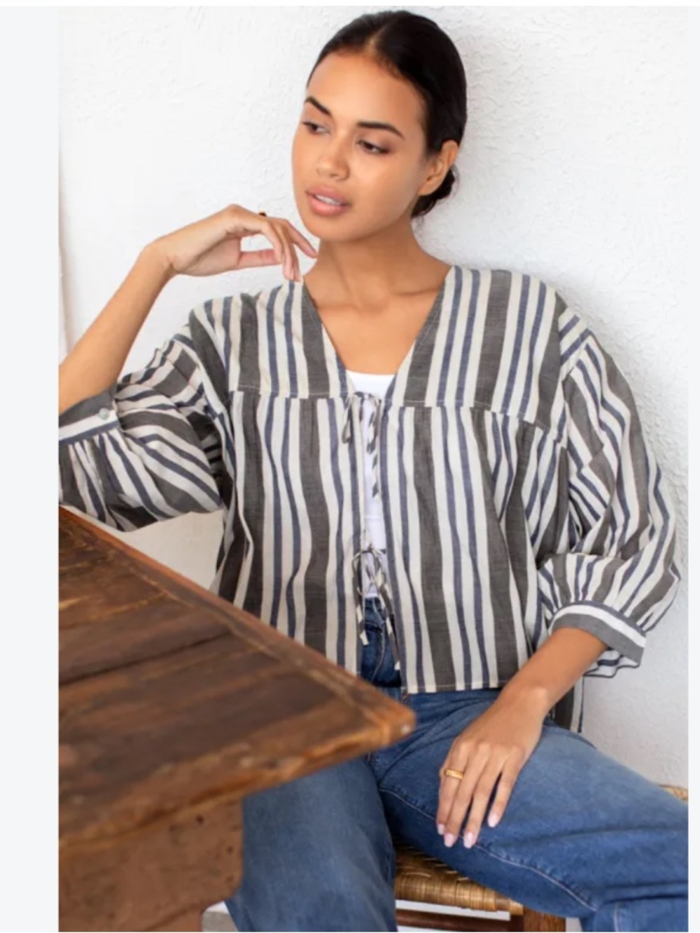 Love, Tomas by Emerson Fry Blouse Artist Front Tie Overshirt in Heirloom Stripe